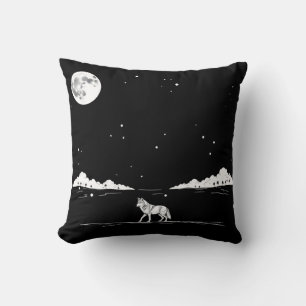 Coussin Illustration du paysage de la lune de loup nocturn