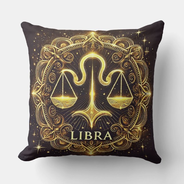Coussin Illustration du signe du zodiaque Balance dorée (Recto)