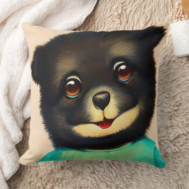 Coussin Illustration d'un adorable chiot noir (Couverture)