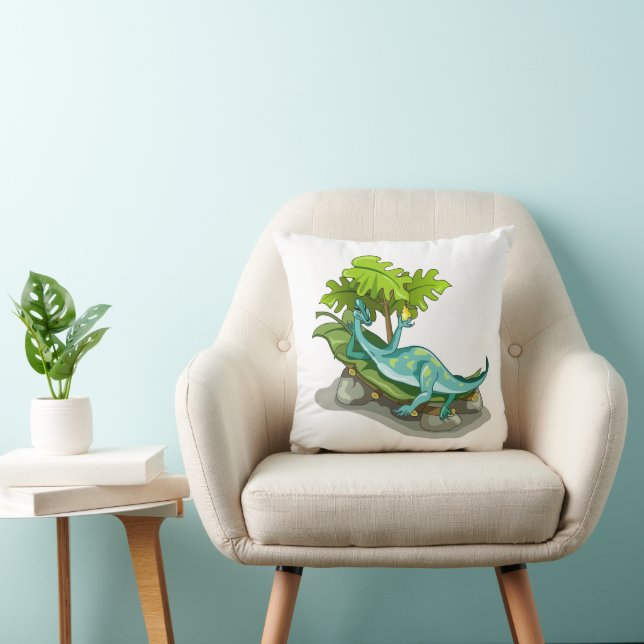 Coussin Illustration D'Un Bain De Soleil Iguanodon. (Chaise)