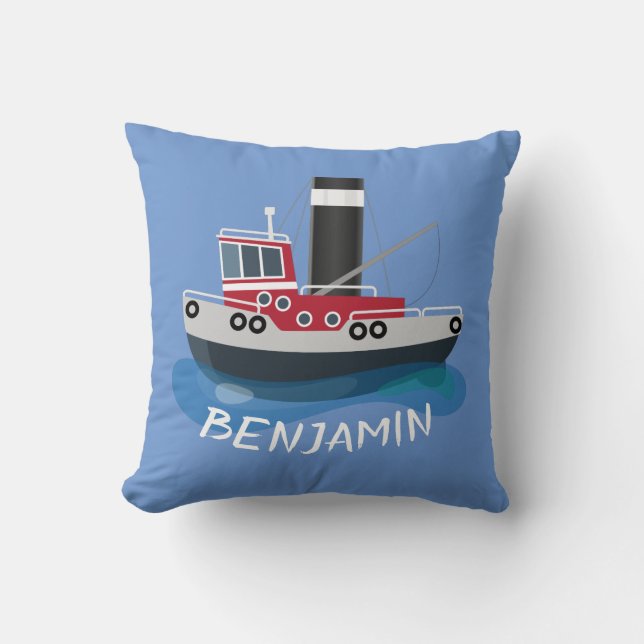 Coussin Illustration d'un bateau à chalutier mignon (Recto)