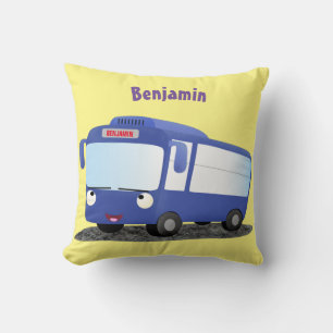 Coussin Illustration d'un bus moderne bleu mignon