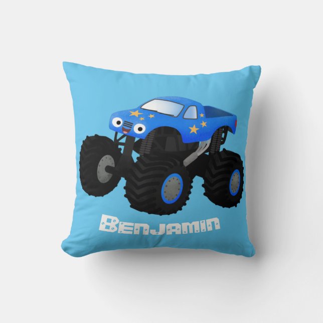 Coussin Illustration d'un camion monstre bleu mou (Recto)