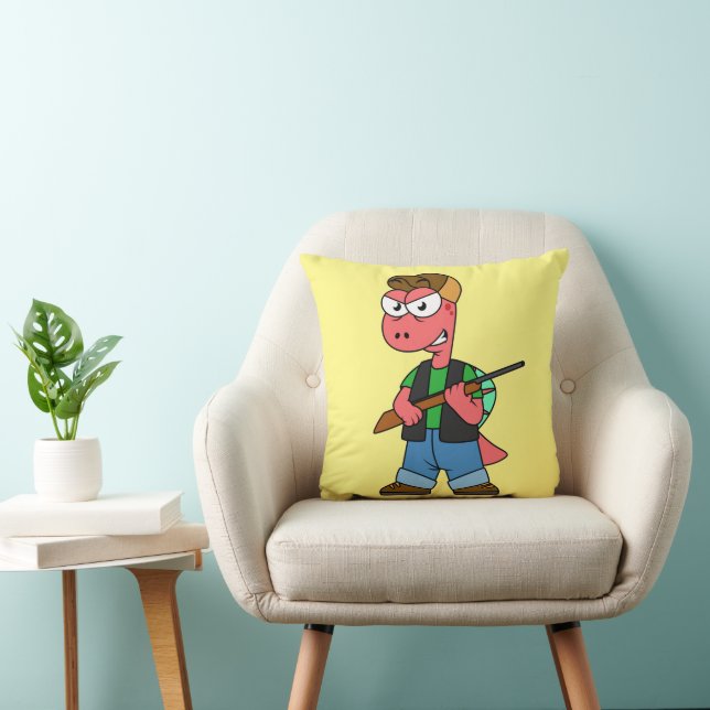 Coussin Illustration D'Un Chasseur De Spinosaure Avec Arme (Chaise)