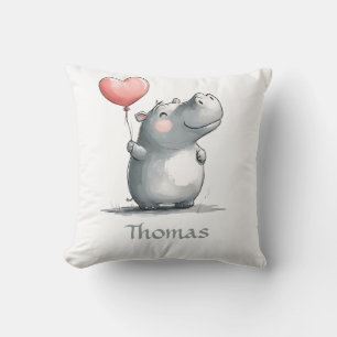 Coussin Illustration d'un hippopotampe mignon avec un ball