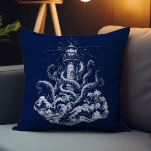 Coussin Illustration d'un kraken avalant un phare
