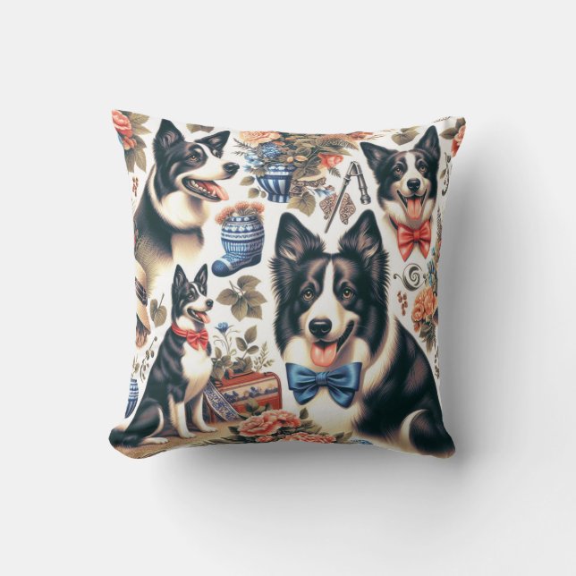 Coussin Illustration d'une bordure Vintage mignonne (Recto)