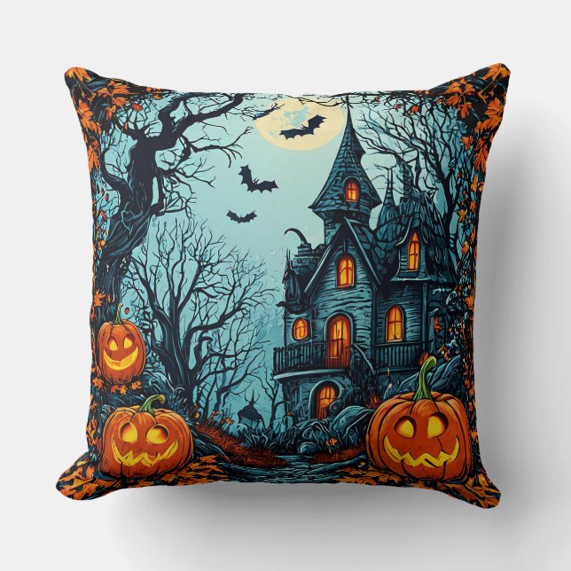 Coussin Illustration d'une maison hantée avec des Jack-O-L (Recto)