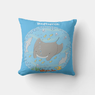Coussin Illustration d'une mignonne raie manta et de bulle