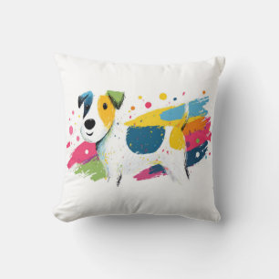 Coussin Illustration éclaboussée d'art pop de chien coloré
