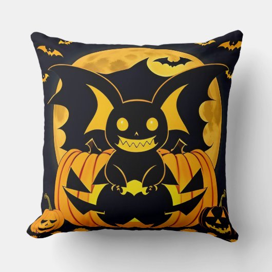 Coussin Illustration effrayante d'Halloween avec citrouill (Recto)