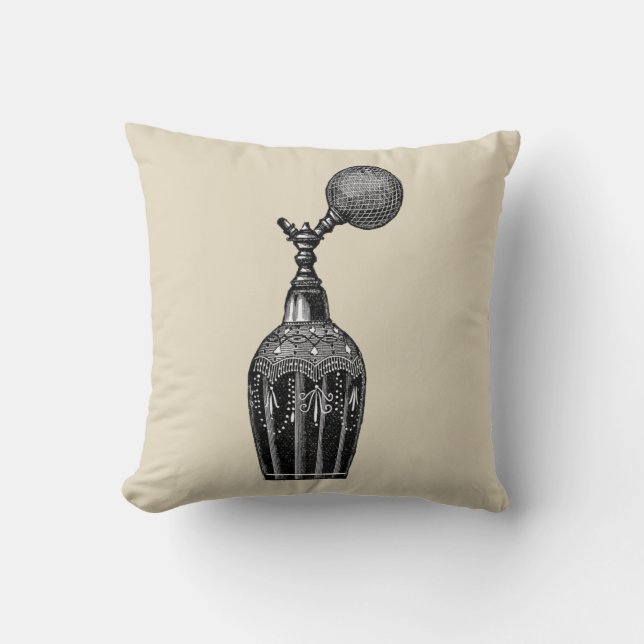 Coussin illustration en noir et blanc, flacon de parfum, (Recto)