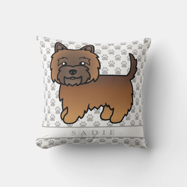 Coussin Illustration et nom de chien Cairn Terrier Bringé  (Recto)