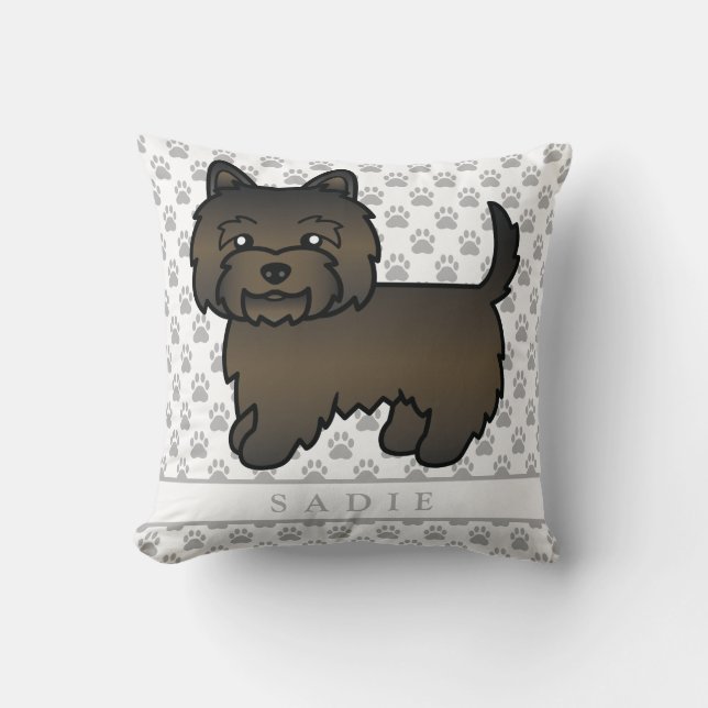 Coussin Illustration et nom de chien Cairn Terrier Dark Br (Recto)