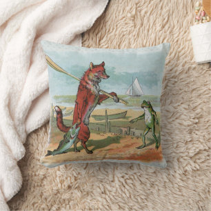 Coussin Illustration fantaisiste de renard et de grenouill