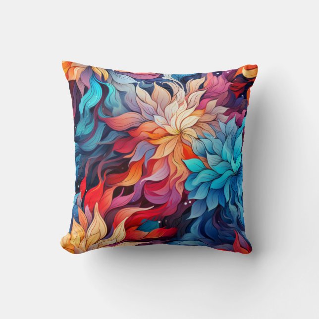 Coussin Illustration Florale Abstraite Colorée (Recto)