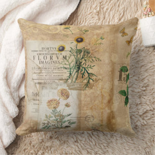 Coussin Illustration florale botanique vintage