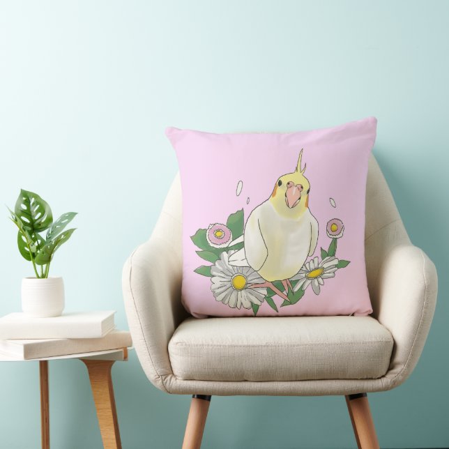 Coussin Illustration florale de cockatiel mignon (Chaise)