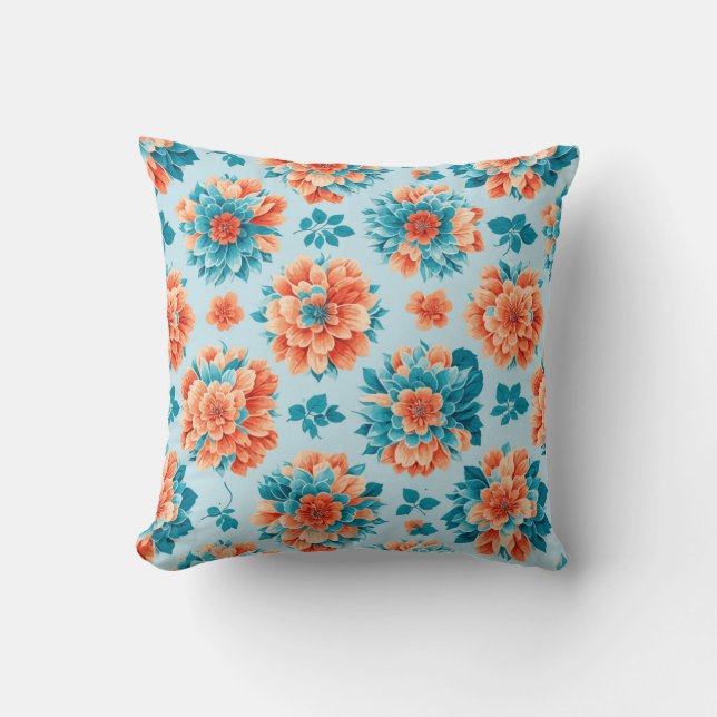 Coussin Illustration florale orange et bleu intense (Recto)