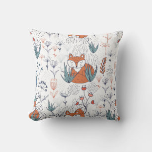 Coussin Illustration forestière de l'enfant, renards et fl