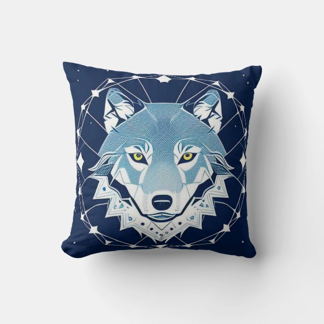Coussin Illustration géométrique d'un loup (Recto)