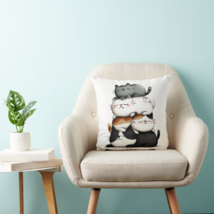 Coussin Illustration lunaire d'une pile de chats adorables
