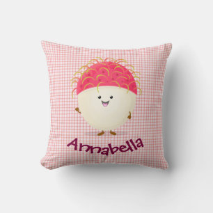 Coussin Illustration mignon du ramboutan rose