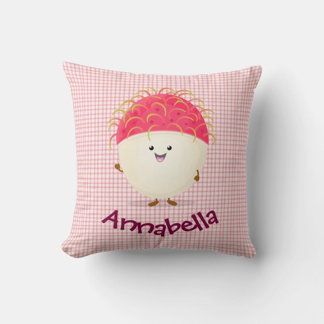 Coussin Illustration mignon du ramboutan rose (Recto)