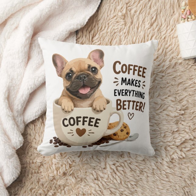 Coussin Illustration Mignonne de Café Amoureux Frenchie (Couverture)