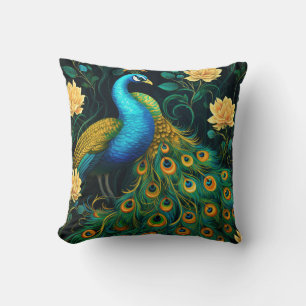 Coussin Illustration Peacock couleur bleu