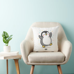 Coussin Illustration personnalisée de manchot dansant heur