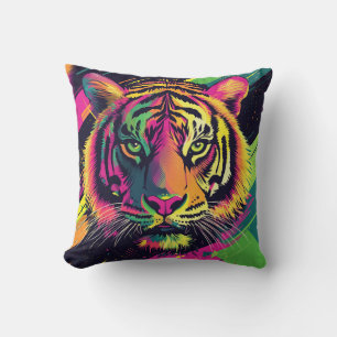 Coussin Illustration Pop Art Tiger avec des couleurs néon