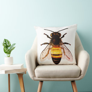 Coussin Illustration réaliste d'art d'abeille à miel