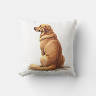 Coussin Illustration Rétro de Golden Retriever Vue Arrière