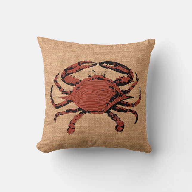 Coussin Illustration rouge vintage de crabe - toile de (Recto)