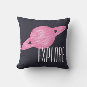 Coussin Illustration spatiale de Saturn Pink Blue Explore
