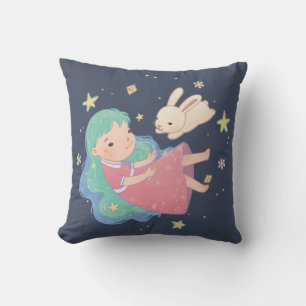 Coussin Illustration Starry Night Bunny & Girl