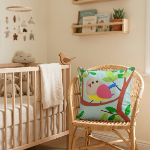 Coussin Illustration Texturée d'Oiseau Fantaisiste dans un