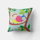 Coussin Illustration Texturée d'Oiseau Fantaisiste dans un (Verso)