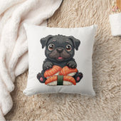 Coussin Illustration vectorielle de sushi de pug noir mign (Couverture)