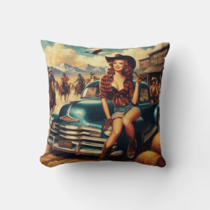 Coussin Illustration vintage Country Girl