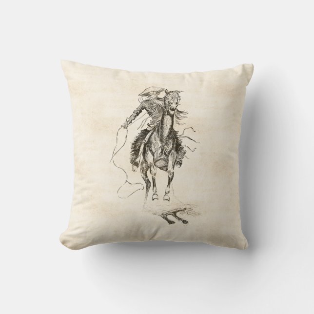 Coussin Illustration vintage de cowboy et de cheval (Recto)
