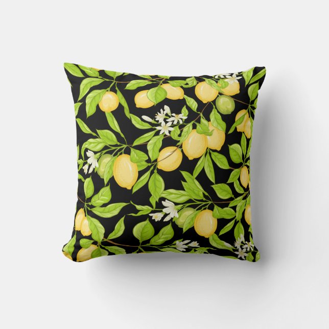 Coussin Illustration Vintage de la branche de citron (Recto)