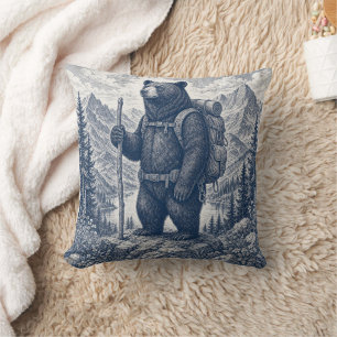 Coussin Illustration vintage de l'ours de randonnée