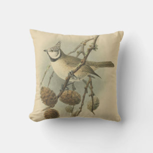 Coussin Illustration vintage de mésange huppée européenne