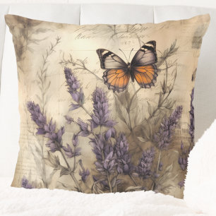 Coussin Illustration vintage de papillon lavande