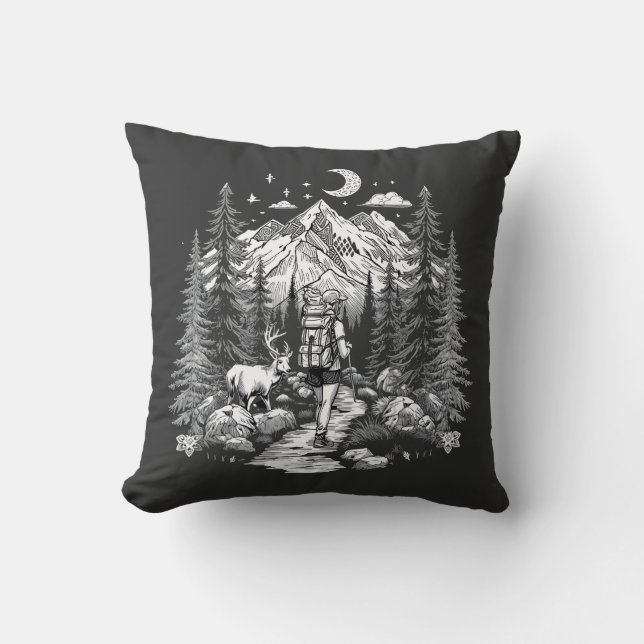 Coussin illustration vintage de randonnée (Recto)