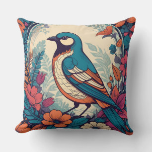 Coussin Illustration vintage d'oiseau chanteur