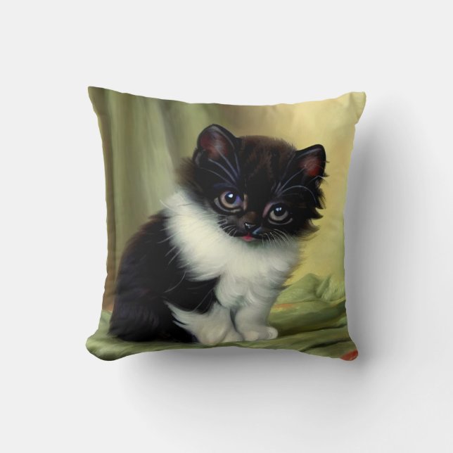Coussin Illustration vintage Tuxedo Kitten (Recto)