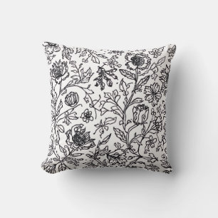 Coussin Illustrations botaniques en noir et blanc dans un 